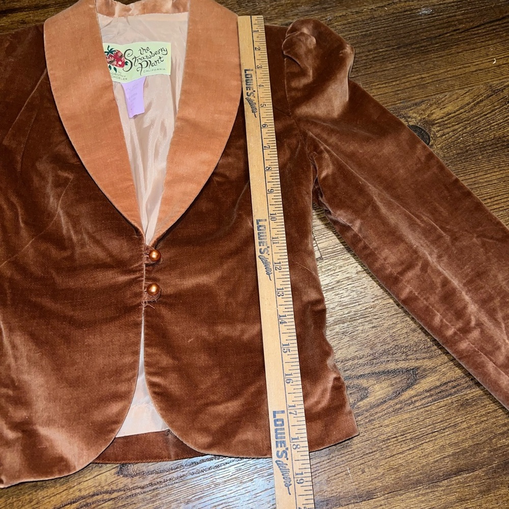 Vintage Strawberry Plant Tan Velvet Long Puffed Sleeve Blazer Jacket Size 3-4 - Picture 13 of 13